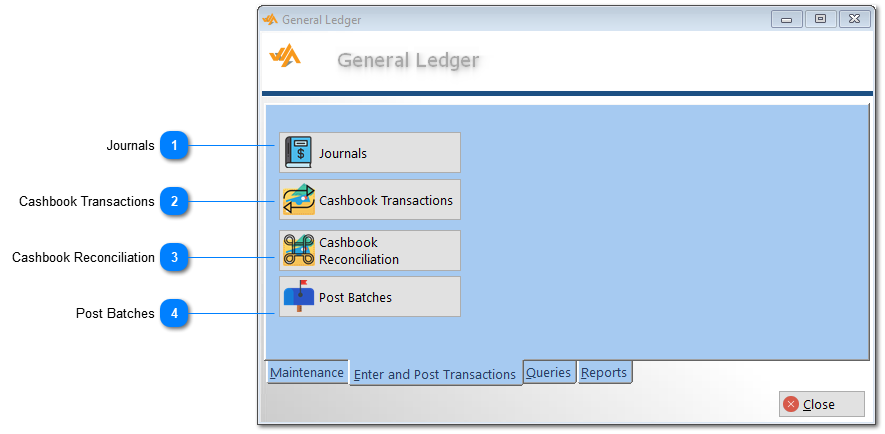 2. Enter & Post Transactions Tab - General Ledger