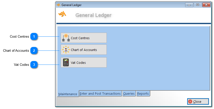 1. Maintenance Tab - General Ledger